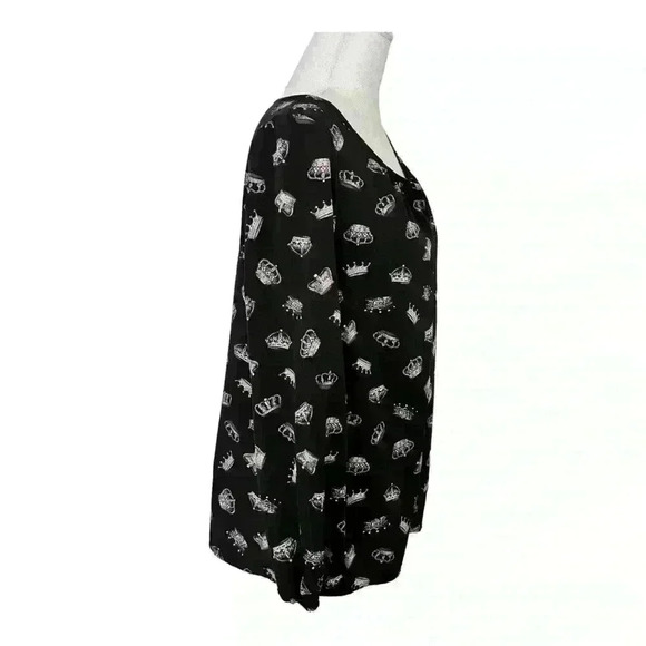 Thakoon Black Long Sleeve Tunic Blouse with Gray Crown Print Size S - Picture 5 of 7